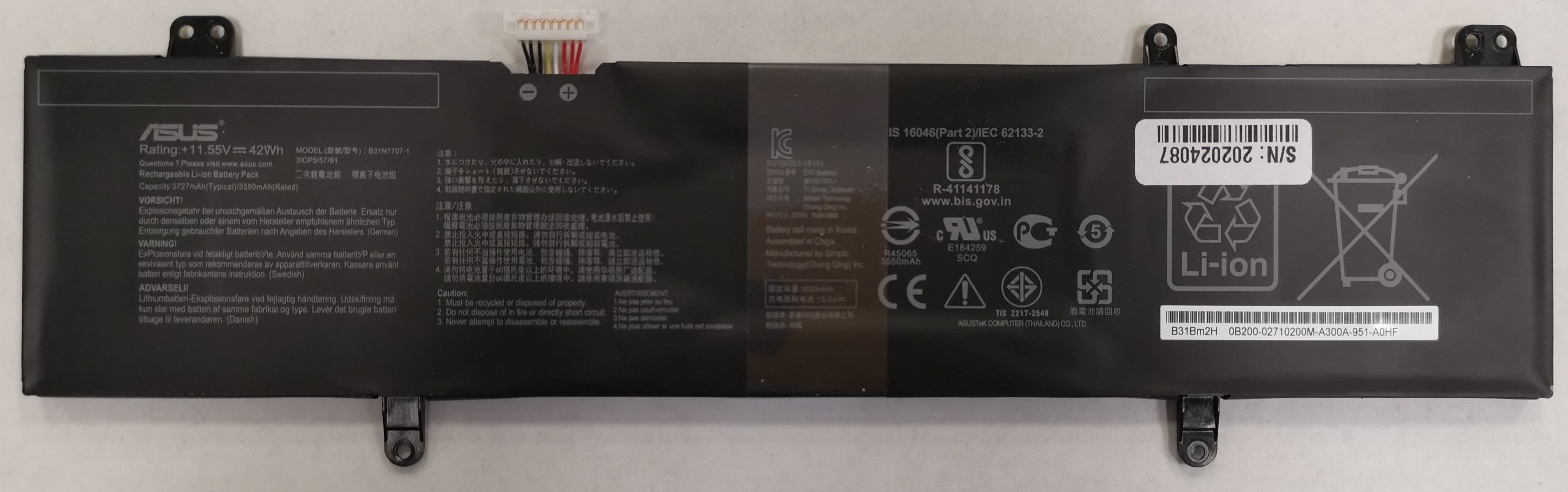 Batérie originál ASUS S401 X411 42Wh B31N1707-1