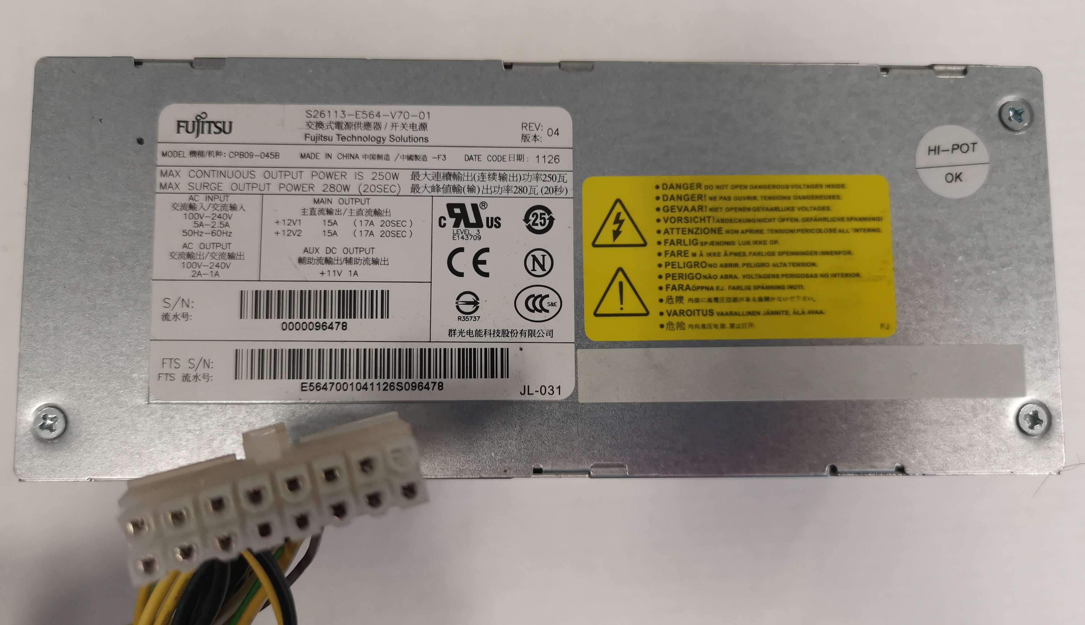 PC zdroj Fujitsu S26113-E564-V70-01 250W