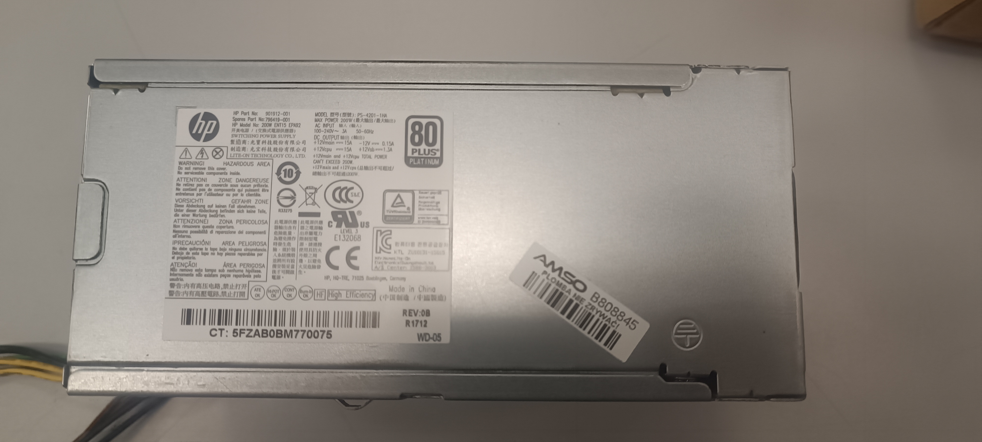 HP 200W Power Supply ENT15 EPA92 - Použitý díl